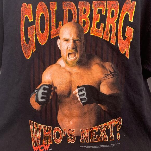 UNIQUE SOUGHT AFTER ONE HIT BANGER TEE - Wrestler GOLDBERG WHO’S NEXT— LARGE NEW - Picture 2 of 9